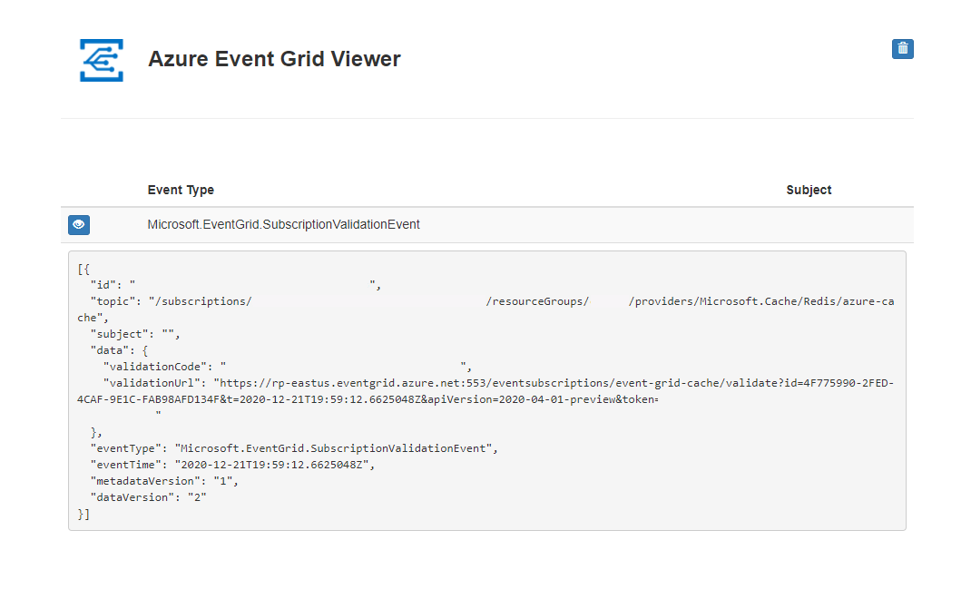 Visualizador de Grade de Eventos do Azure.