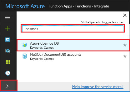 Procurar o serviço Azure Cosmos DB