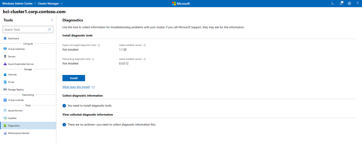 Clique em Instalar para instalar as ferramentas de diagnóstico SDDC.