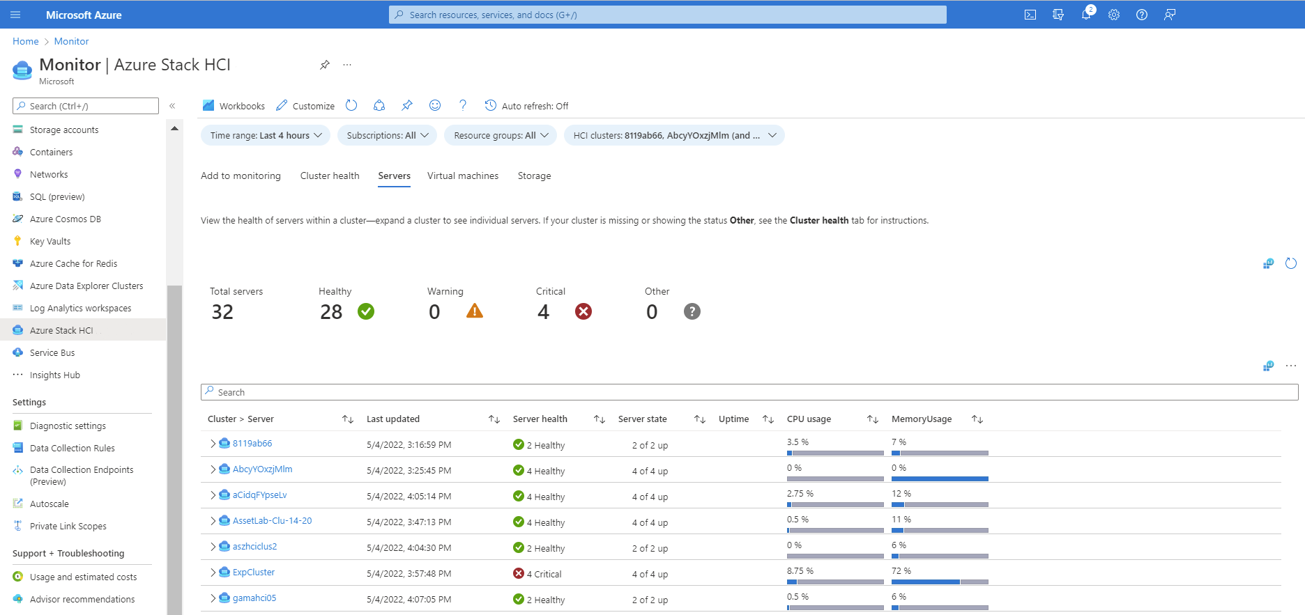Captura de tela mostrando a integridade dos servidores.