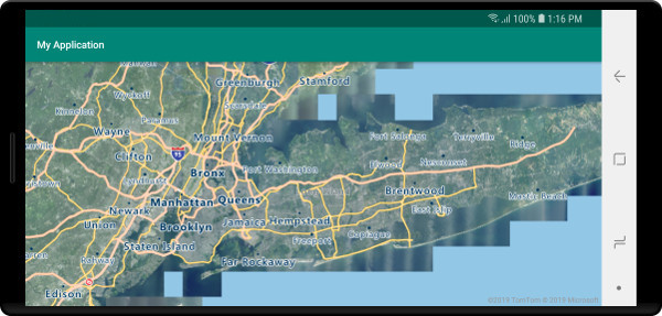 Mapa Android exibindo a camada de mosaico WMTS