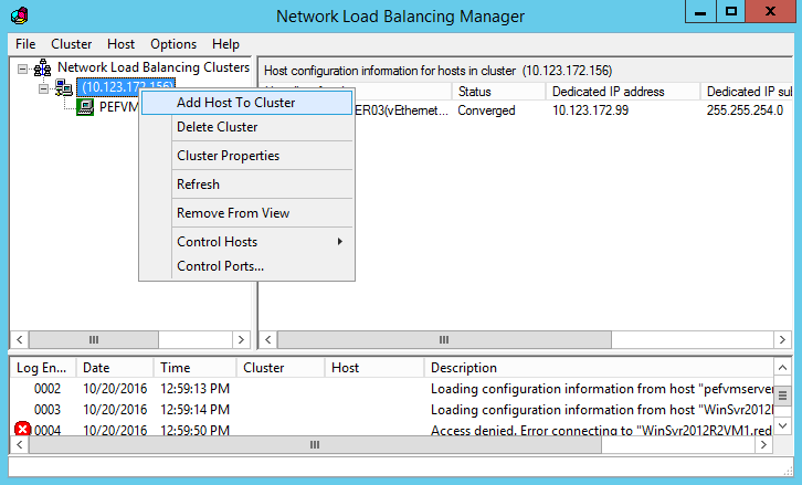 Gestor de equilíbrio de carga de rede – adicione anfitrião ao cluster
