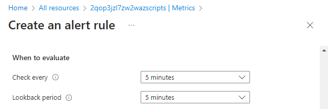 Captura de tela que mostra as opções Quando avaliar para a regra de alerta.