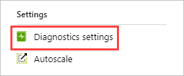 Captura de ecrã que mostra a secção Definições no menu do Azure Monitor com as Definições de diagnóstico realçadas.