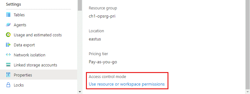 Screenshot que mostra a alteração do modo de acesso ao espaço de trabalho.