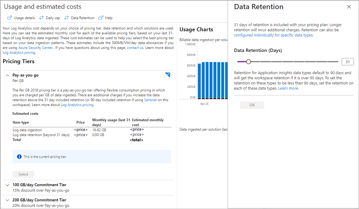 Captura de ecrã que mostra a alteração da definição de retenção de dados da área de trabalho.