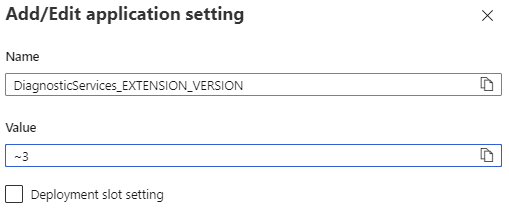 Captura de ecrã a adicionar a definição de versão da extensão dos serviços de diagnóstico.