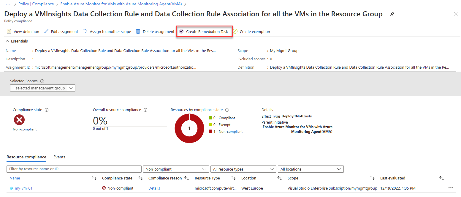 Screenshot that shows Policy compliance details.