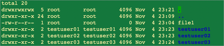 Captura de tela que mostra que o Host1 tem três contas de usuário de teste existentes.
