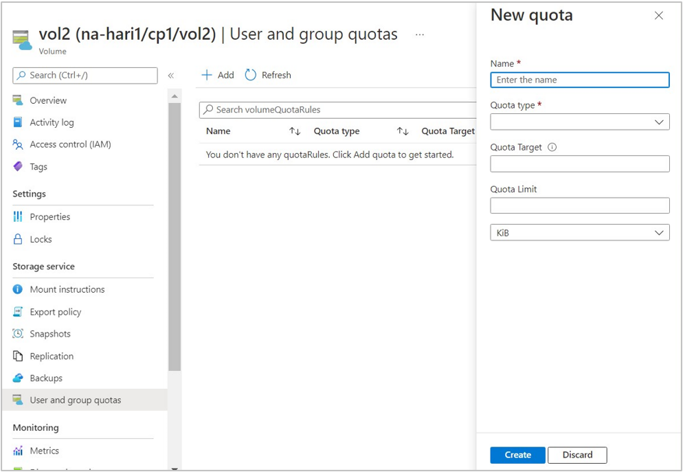 Screenshot that shows the New Quota window of Users and Group Quotas.