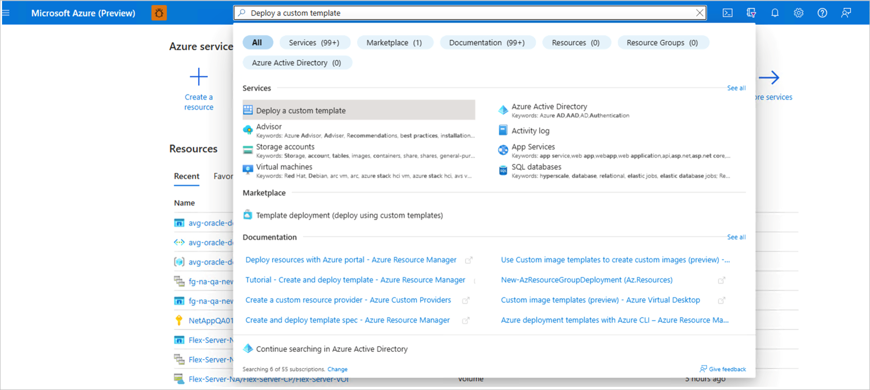 Captura de tela que mostra a caixa de pesquisa para implantar um modelo personalizado.