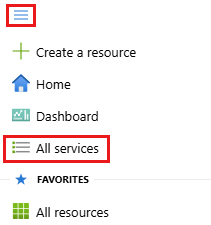 Captura de ecrã a mostrar Todos os serviços no menu do portal do Azure.