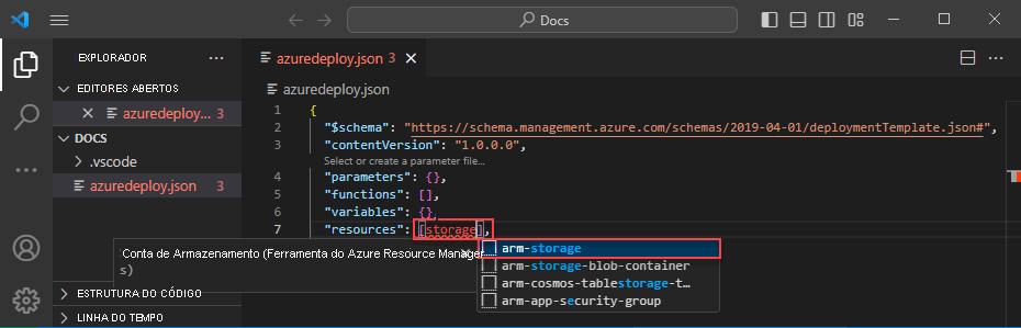 Captura de tela mostrando um recurso sendo adicionado ao modelo ARM.