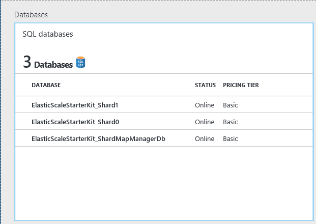 Captura de tela da confirmação do Visual Studio criando três bancos de dados.