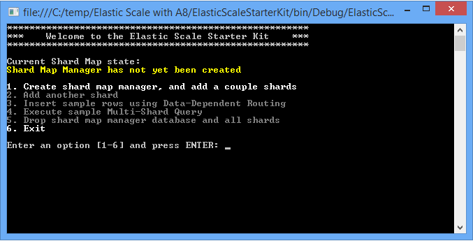 Captura de ecrã do terminal do kit inicial Elastic Scale.