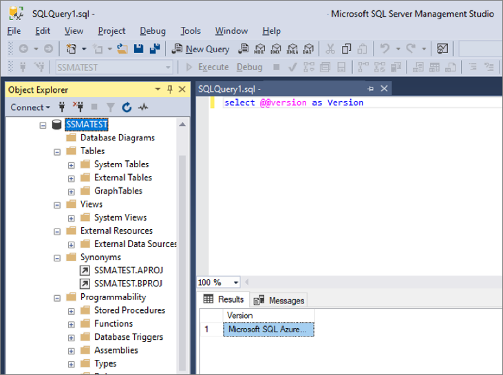 Captura de tela que mostra a comparação do esquema no SQL Server Management Studio.