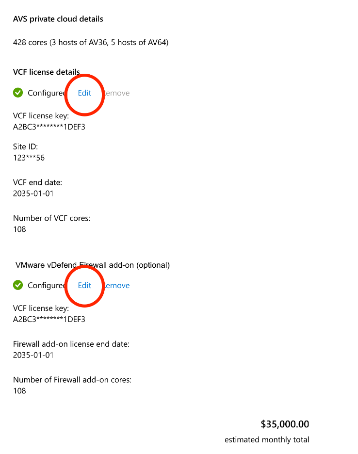 Captura de ecrã das opções para editar uma subscrição portátil existente do VCF.