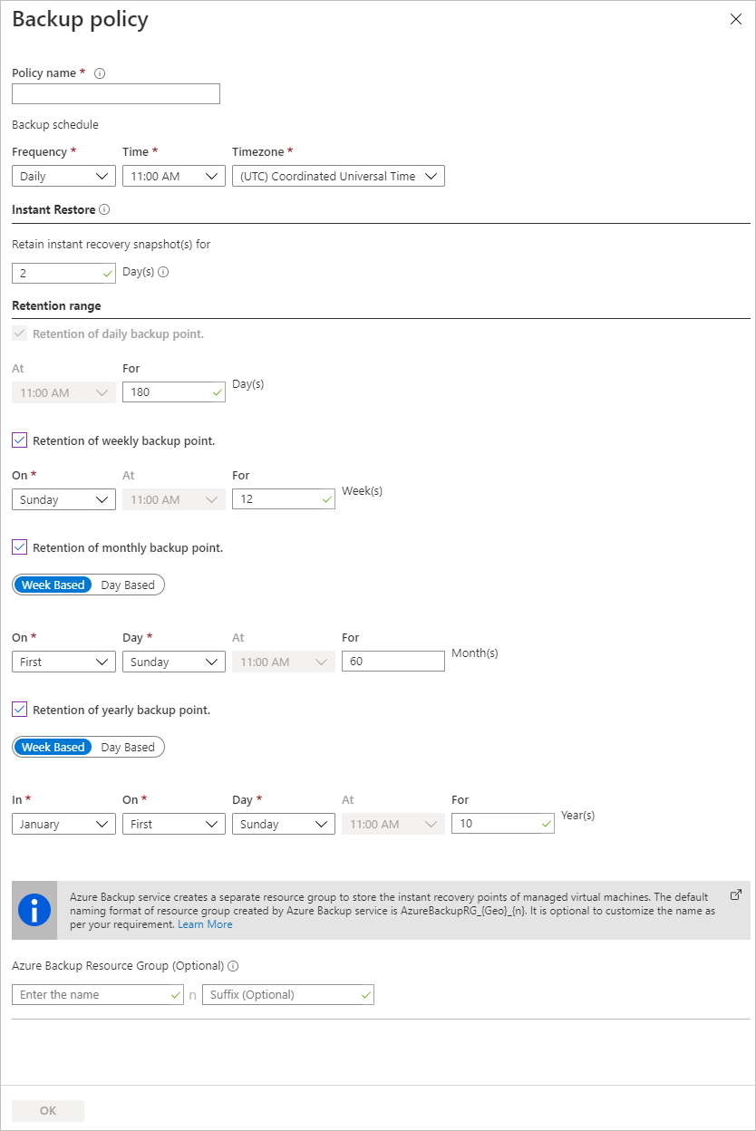 Screenshot showing the new backup policy.