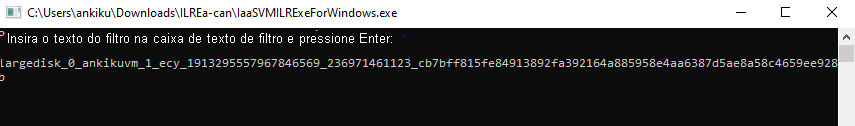 A captura de tela mostra a saída executável para restauração de arquivos da VM.