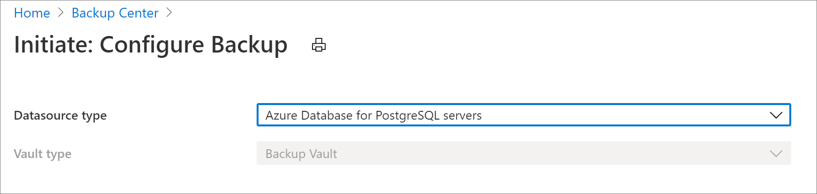 Selecione a fonte de dados para configurar o Banco de Dados do Azure para backup do PostgreSQL Server