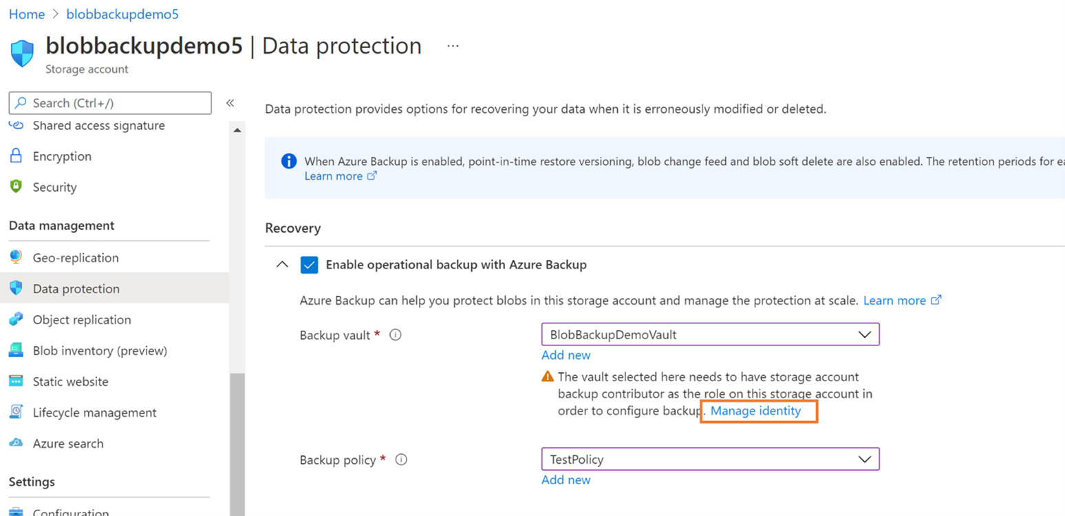 Ativar a cópia de segurança operacional com Azure Backup