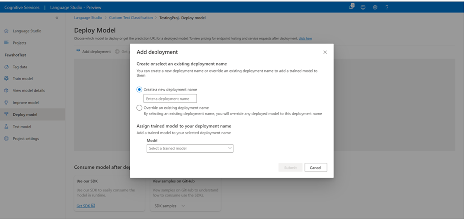 A screenshot showing the deployment screen