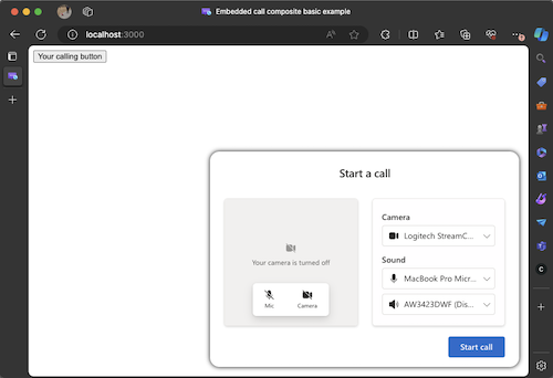 Captura de ecrã do ecrã inicial da aplicação de exemplo js bundle.