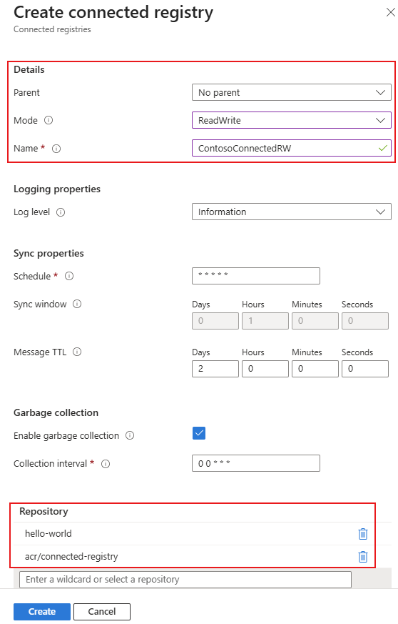 Captura de ecrã das opções para criar um registo ligado no modo ReadWrite.