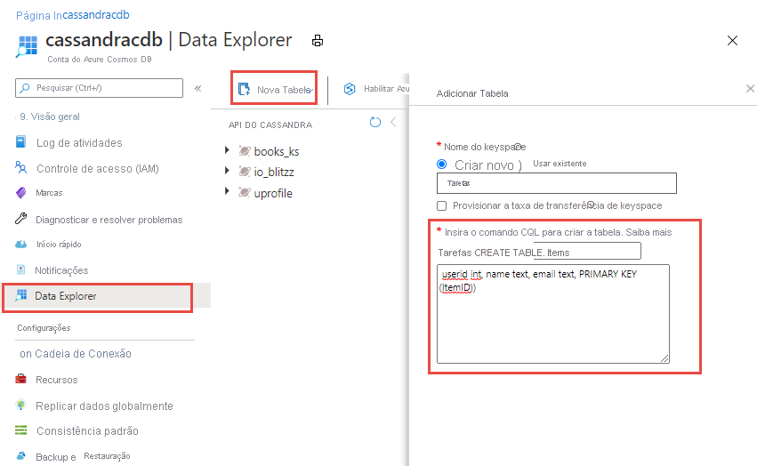 Captura de tela do Data Explorer, ao criar uma nova coleção com taxa de transferência no nível do banco de dados