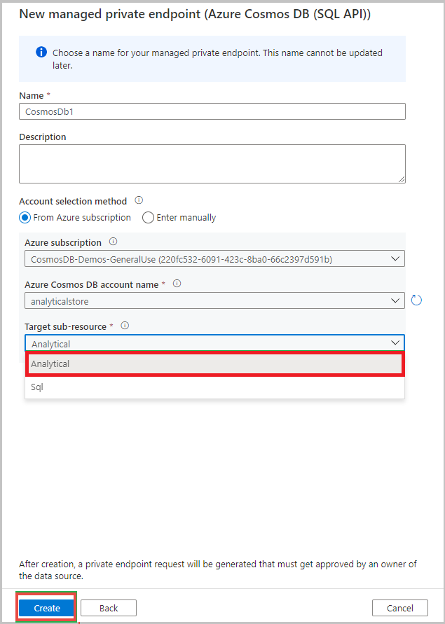 Choose analytical for the target subresource.