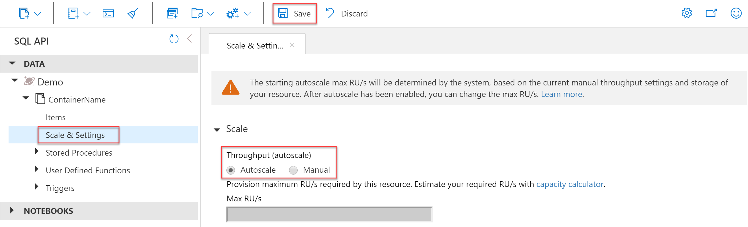 Ativar o dimensionamento automático num contentor existente