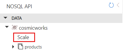 Captura de tela da opção Dimensionar no nó do banco de dados.