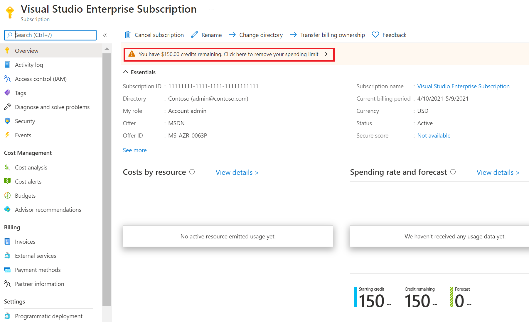 Screenshot que mostra remover banner limite de gastos.
