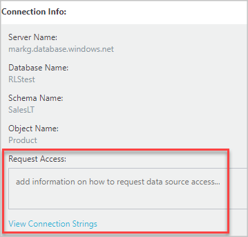 In the Connection Info dialogue box, the Request Access field is highlighted.