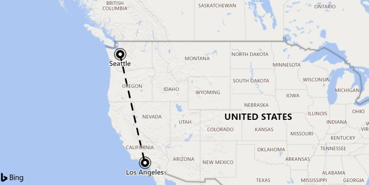 Distância entre Seattle e Los Angeles.