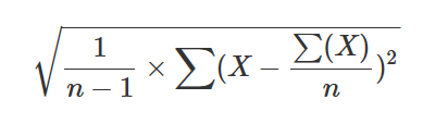 Imagem a mostrar uma fórmula de exemplo stdev.