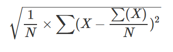 Imagem a mostrar uma fórmula de exemplo stdev.