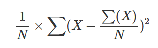 Imagem a mostrar uma fórmula de exemplo de variância.