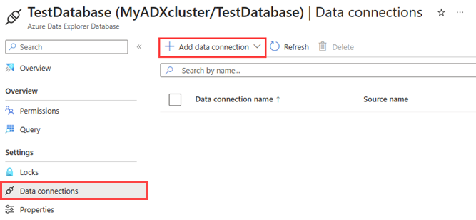 Captura de ecrã da página de ligações de dados. A opção para adicionar uma ligação de dados está realçada.