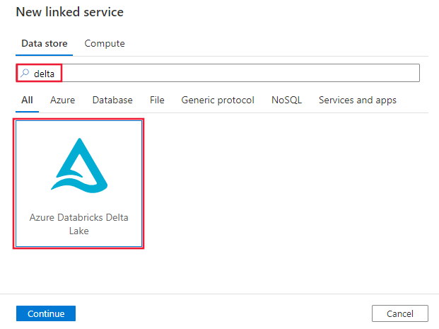 Captura de ecrã do conector Delta Lake do Azure Databricks.