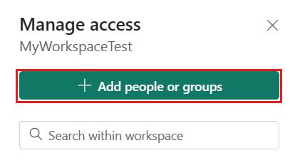  A captura de tela mostra o painel de acesso Gerenciar espaço de trabalho de malha.