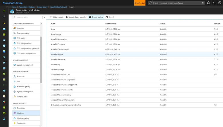 Captura de tela que mostra a verificação de que o módulo de perfil aparece na lista de módulos.