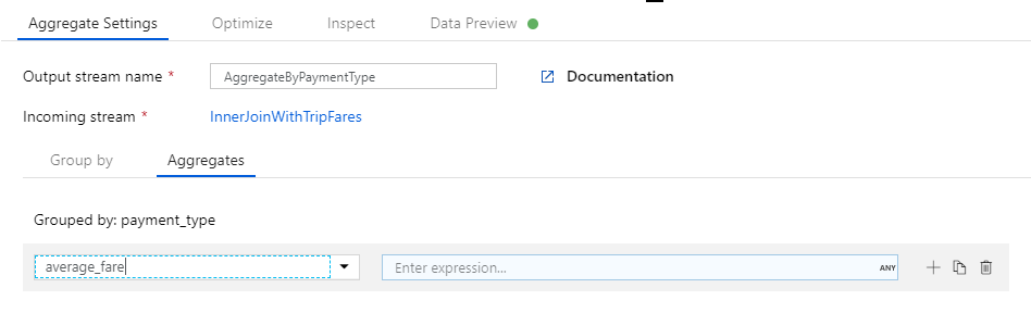 Captura de ecrã do portal do Azure da opção Agrupado por em definições agregadas.