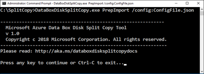 Captura de tela mostrando a janela do prompt de comando executando a ferramenta Split Copy.
