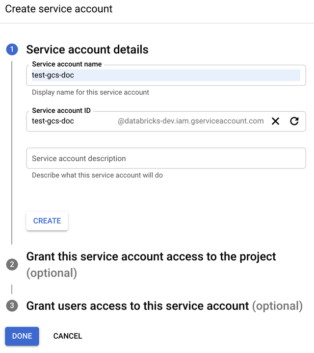 Google Criar uma conta de serviço para GCS