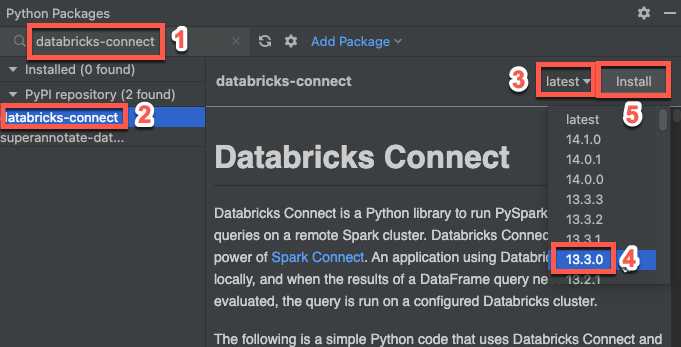 Instalar o pacote Databricks Connect