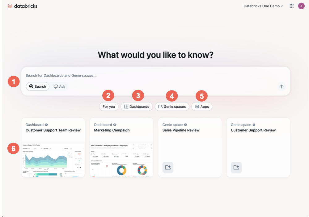 Página de destino rotulada para Databricks One