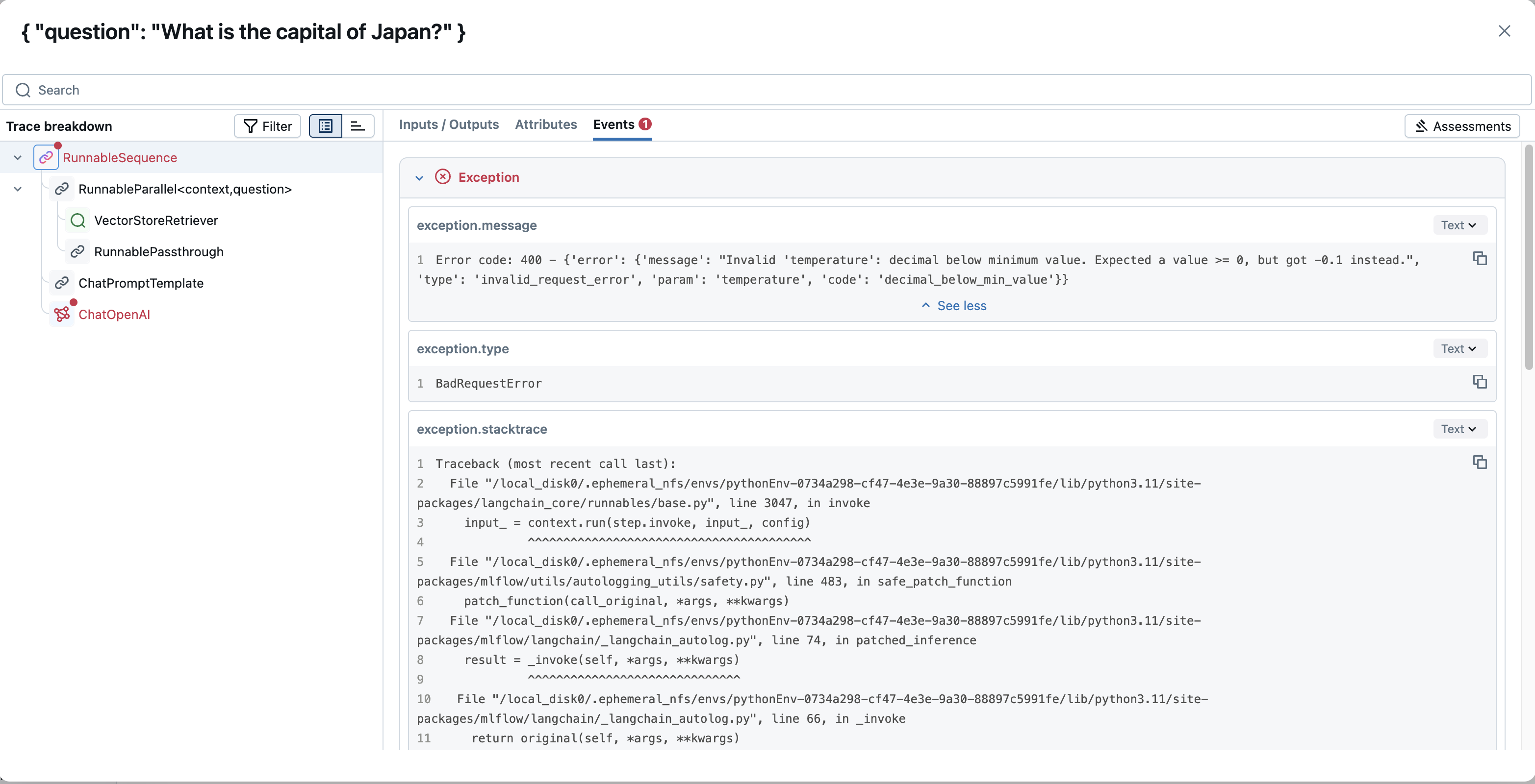 Captura de tela de erro de rastreamento