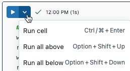 Menu de execução de célula - nova interface do usuário