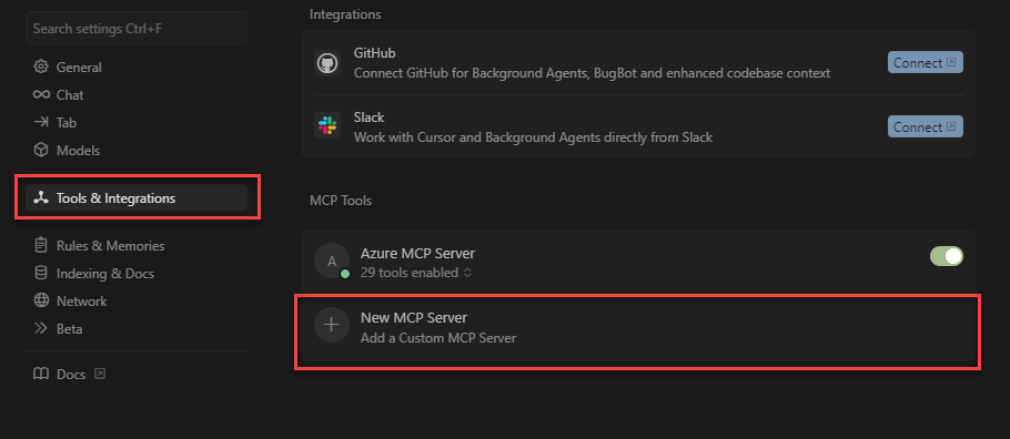 Uma captura de tela mostrando como configurar um servidor MCP no cursor.